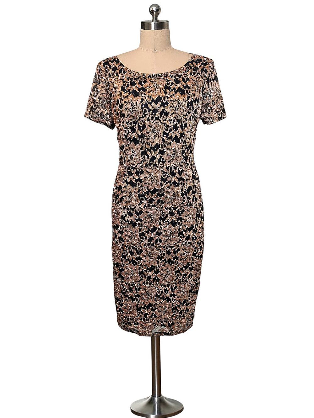 CANDALITE Stretchy Black Rose Gold Lace Fitted Sequins Dress M